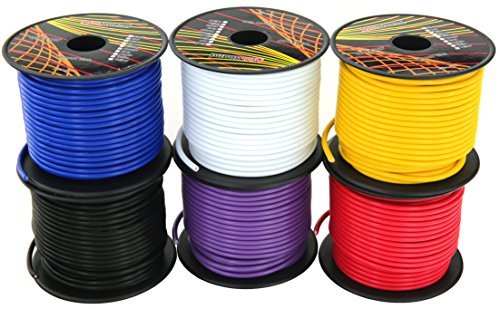Book Cover GS Power's 14 Gauge Ga, 6 Rolls of 100 Feet (total of 600 ft) Car Audio Video Primary Remote Turn on Hook up Trailer Wire (Cable Color Set: Red, Black, Blue, Yellow, White, Purple)