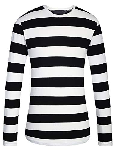 Book Cover SSLR-Long-Sleeve-Tee-Shirts-for-Men-Striped T Shirts Crewneck Cotton Causal