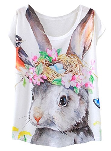 Book Cover Futurino Women's Graphic Funny Bunny Print Short Sleeve Tops Casual Tee Shirt