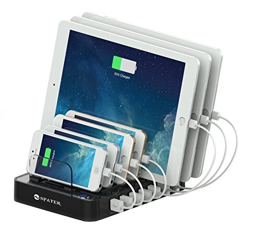 Book Cover Spater 7-Port USB Charging Station Multi-Port Stand Dock Desktop Organizer for iPhones, iPads, Tablets, Samsung Galaxy, Nexus, HTC and More (White Charging Cables not Included)