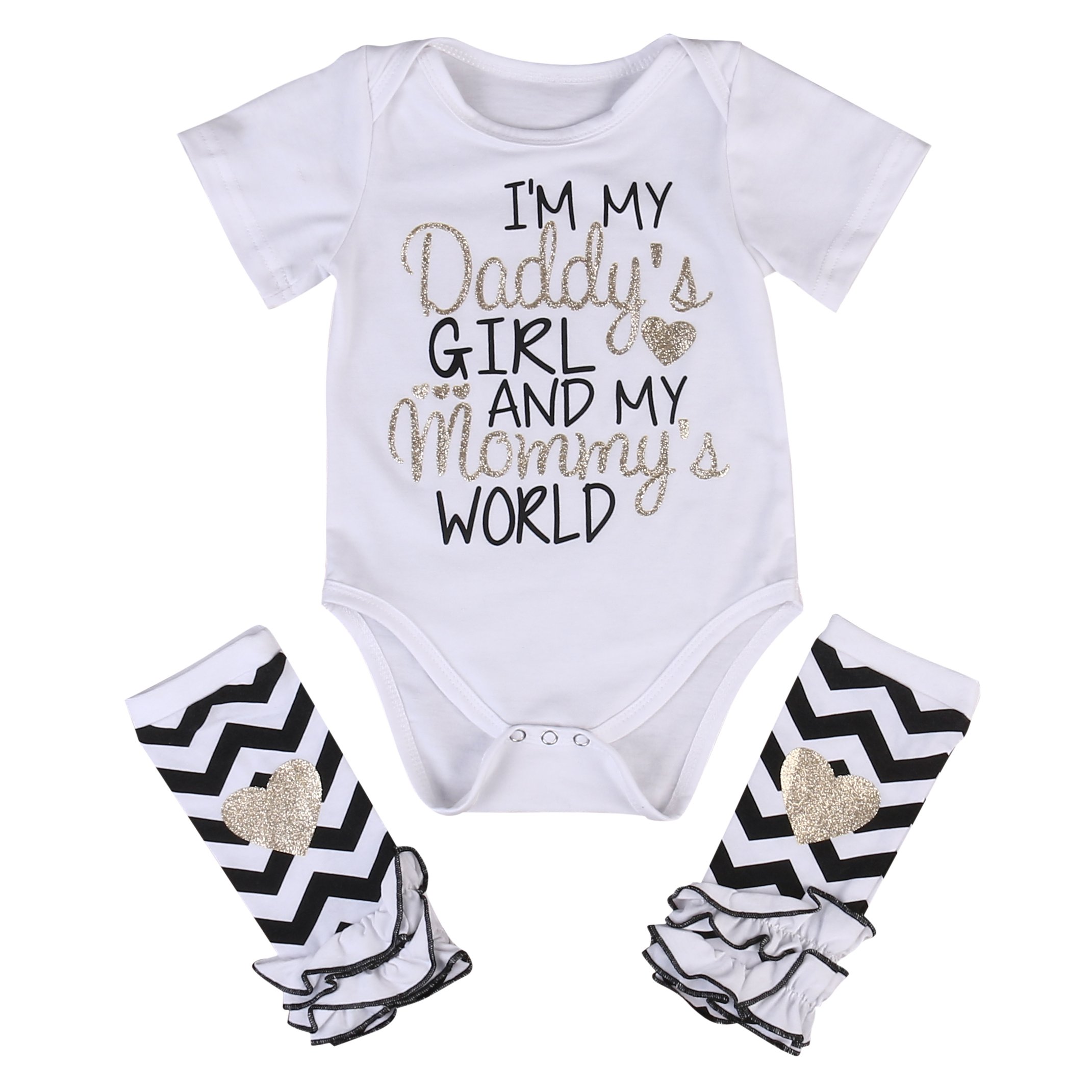 Book Cover 3 Styles Newborn Baby Girl I'm Daddy Girl Letter Print Bodysuit+Leg Warmer Outfits Set White+black 12-24 Months