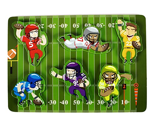 Book Cover Fun & Unique Football Sport Chunky Wooden Puzzle for Toddlers, Preschool Age Kids w/Easy-Hold Colorful Solid Wood Pieces. Simple Educational & Sensory Learning for 1, 2 & 3 Year Old Children