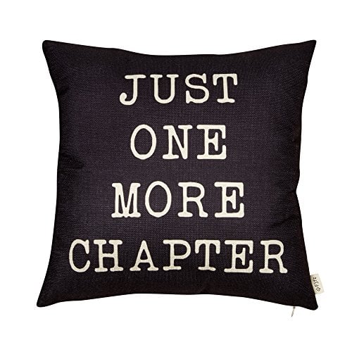 Book Cover Fjfz Just One More Chapter Motivational Sign Cotton Linen Home Decorative Throw Pillow Case Cushion Cover with Words for Book Lover Worm Sofa Couch, Black, 18