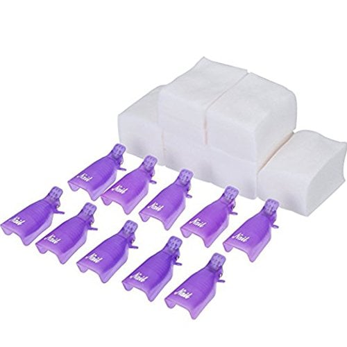 Book Cover Nail Cap Clips UV Gel Polish Remover Wrap 10 Pack with 420 Pack Nail Wipe Cotton Pads (Purple)