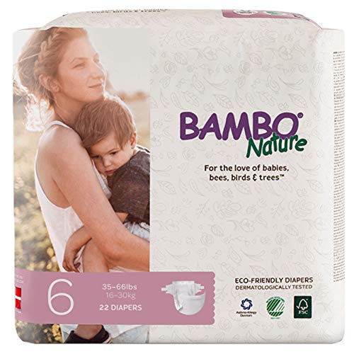 Book Cover Bambo Nature Eco Friendly Premium Baby Diapers for Sensitive Skin, Size 6 (35-66 lbs), 22 Count