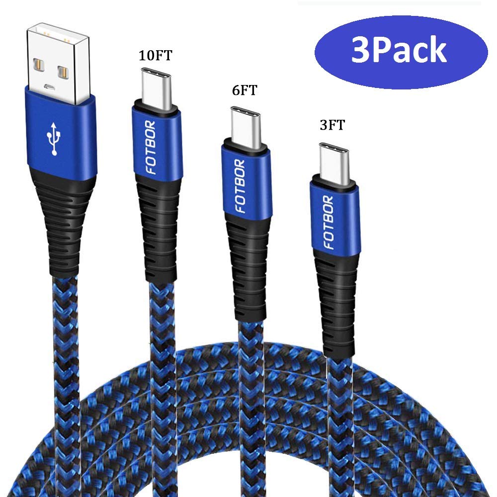 Book Cover Asstar Galaxy Note 9 Charger Cord, USB Type C Cable Fast Charging (3 Pack 3FT 6FT 10FT) Blue Black Nylon Braided Cord Compatible with Galaxy Note 10 Plus S20 S10 S9 S8 Plus, LG, OnePlus
