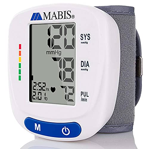 Book Cover Mabis Digital Premium Wrist Blood Pressure Monitor with Automatic Wrist Cuff that Displays Blood Pressure, Pulse Rate and Irregular Heartbeat, Stores up to 120 Readings