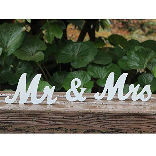 Book Cover Amajoy Small Vintage Mr & Mrs White Wooden Letters Wedding Stand Sign Stand Figures Decor Wedding Present Home Decoration