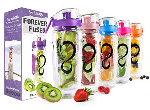 Book Cover Live Infinitely 32 oz. Infuser Water Bottles - Featuring a Full Length Infusion Rod, Flip Top Lid, Dual Hand Grips & Recipe Ebook Gift (Purple, 32 oz)