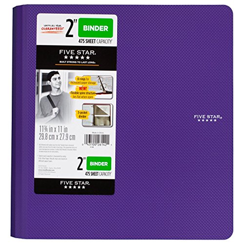 Book Cover Five Star 2 Inch 3 Ring Binder, Plastic, Purple (73308)