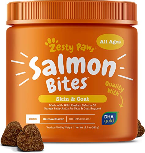 Book Cover Salmon Fish Oil Omega 3 for Dogs - With Wild Alaskan Salmon Oil - Anti Itch Skin & Coat + Allergy Support - Hip & Joint + Arthritis Dog Supplement - Natural Omega-3 & 6 + EPA & DHA - 90 Chew Treats