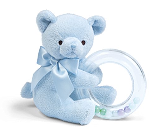 Book Cover Bearington Baby Polky Blue Plush Stuffed Animal Teddy Bear Shaker Toy Ring Rattle, 5