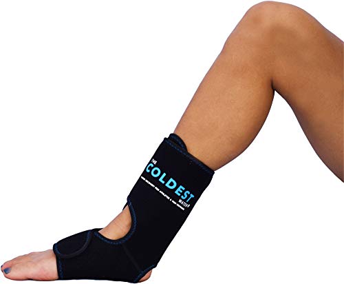 Book Cover The Coldest Foot Ankle Achilles Pain Relief Ice Wrap with 2 Cold Gel Packs | Best for Achilles Tendon Injuries, Plantar Fasciitis, Bursitis & Sore Feet Built for Cold Therapy (Black XS-XL)