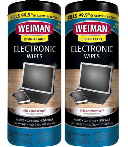 Book Cover Weiman Electronic & Screen Disinfecting Wipes - Safely Clean and Disinfect Your Phone, Laptop Keyboard, Tablets, Lens Wipes - 30 Count | 2 Pack
