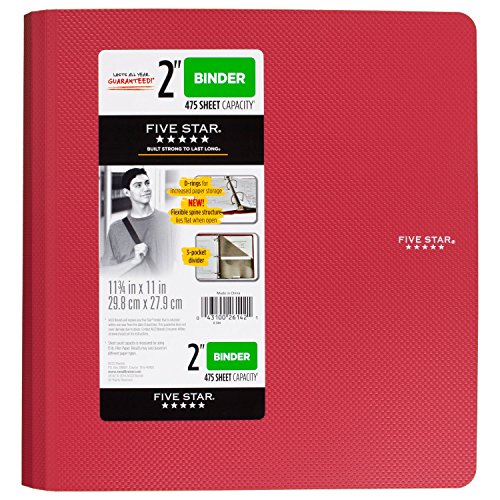 Book Cover Five Star 2 Inch 3 Ring Binder, Plastic, Red (73300)