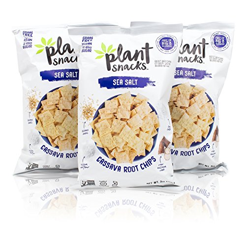 Book Cover Plant Snacks Sea Salt Mix Cassava Root Chips, Vegan, Big-8 Allergen Free, Non-GMO Project Verified, Gluten Free, Grain Free, No Added Sugar, 5 oz Bags, Pack of 3