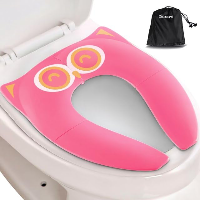 Book Cover Gimars Portable Travel Potty Seat for Toddlers, Large Folding Travel Potty Seat For Kids Fits All Shape Toilet, Foldable Toilet Seat for Boys & Girls With 6 Non-Slip Silicone Pad, Free Carry Bag, Pink