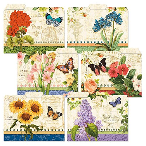 Book Cover 24 Grand Fleur File Folders Value Pack - Set of 24 (6 Designs) 1/3 Cut Staggered Tabs, Letter-Size Designed Folders