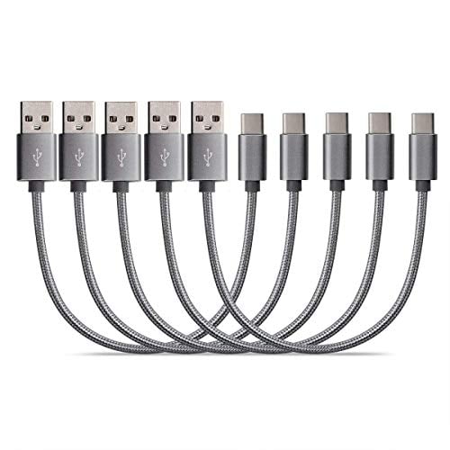 Book Cover Short USB C Cables [5 Pack 8 inches] VOKOO USB 2.0 to USB-C Fast Charger Nylon Braided USB Type C Cable, Grey