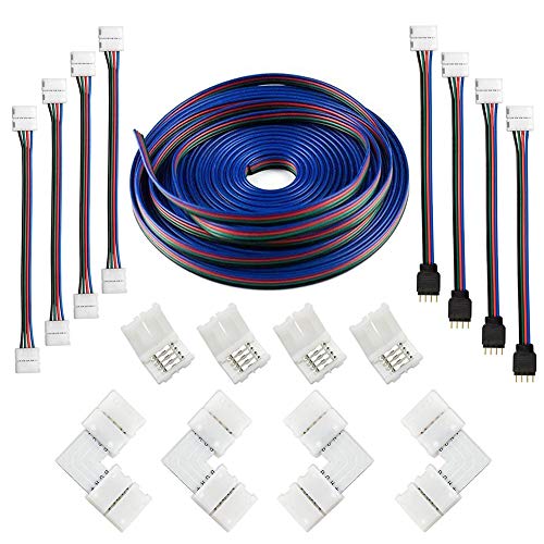 Book Cover 16.4 FT 5050 4Pin RGB LED Strip Extension Cable Connector Kit Include 4X Strip to Adapter,4X Strip to Strip Jumpers,4X L-Shape Connectors, 4X Gapless Connectors