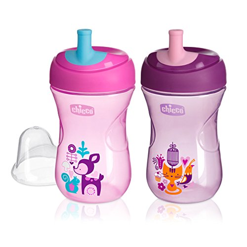 Book Cover Chicco First Straw Trainer Sippy Cup 9oz 9m+ (2pk) - Pink/Purple