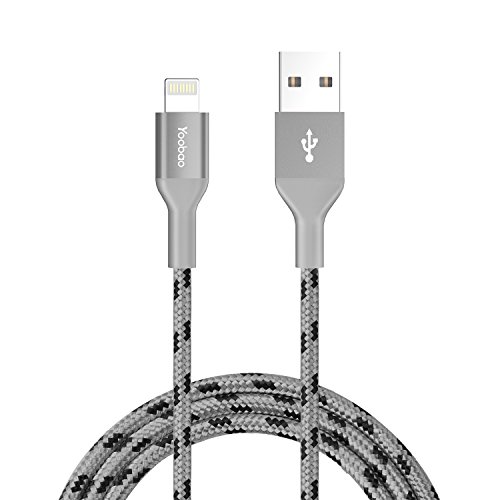Book Cover Yoobao 3ft iPhone Charger Lightning Charging Cable Cord USB A to Lightning Apple MFi Certified Nylon Braided Compatible iPhone X/8/8 Plus/7/7 Plus/6/6s Plus/5/5S, iPad Mini 4 3 2/Pro/Air - Gray