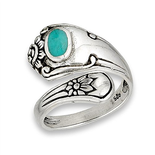 Book Cover Open Simulated Turquoise Unique Vintage Spoon Ring Sterling Silver Thumb Band Sizes 6-9
