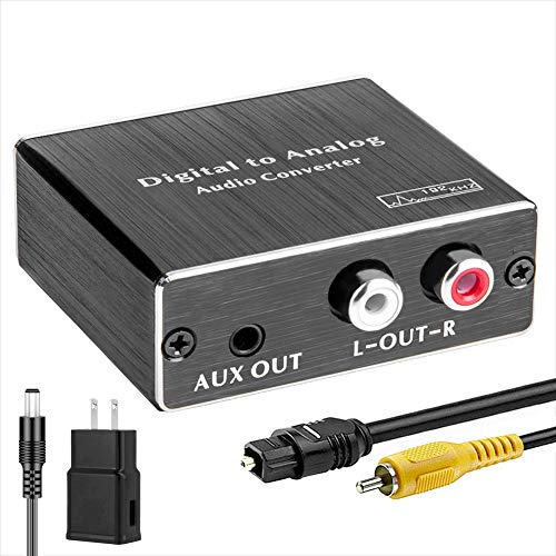 Book Cover Digital-to-Analog Audio Converter 192Khz, ROOFULL DAC Digital Coaxial and Optical (Toslink) to Analog 3.5mm AUX and RCA (L/R) Stereo Audio Adapter with Fiber and Coax Cable