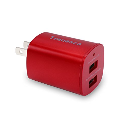 Book Cover Tranesca Dual USB Port Travel Wall Charger with Foldable Plug Compatible with iPhone XS/XR/X/8/7/6/6Plus/, Samsung Galaxy S7/S6/S5 Edge, LG, HTC, Moto, Kindle and More-Red