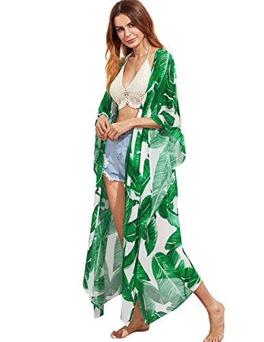 Book Cover SweatyRocks Women's Flowy Kimono Cardigan Open Front Maxi Dress Loose Beach Coverups Swimsuit Cover Up for Bathing Suit