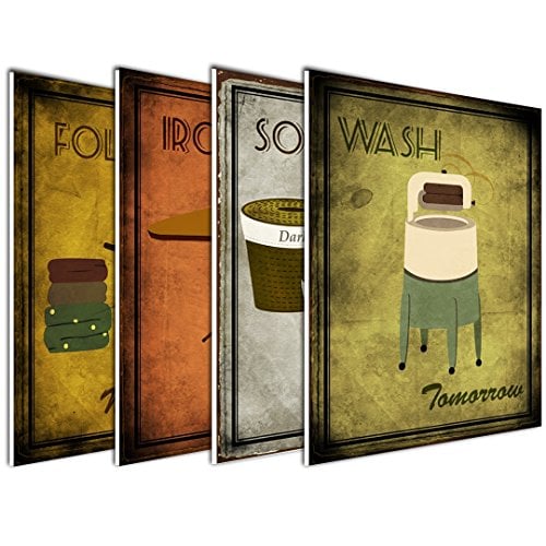 Book Cover wallsthatspeak 4-Pack of 8x10in Vintage Laundry Room Wall Art Decor Prints Printed on 3/16 Inch Matboard Ready to Hang