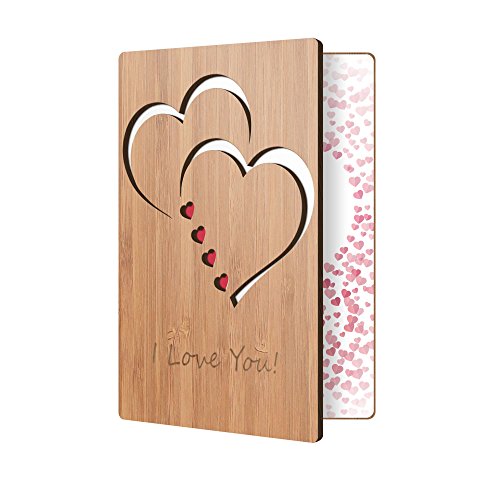 Book Cover I Love You Card Handmade With Real Bamboo Wood, Wooden Greeting Cards For Any Occasion, To Say Happy Valentines Day Card, Anniversary, Gifts For Wife, Him, Or Her, Or Just Because