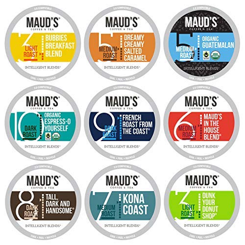 Book Cover Maud's 9 Flavor Coffee Variety Pack, 80ct. Recyclable Single Serve Coffee Pods - Richly satisfying arabica beans California Roasted, k-cup compatible including 2.0