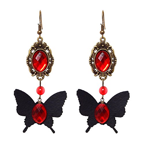 Book Cover RareLove Vintage Lolita Red Rhinestone Teardrop with Butterfly Dangle Earrings