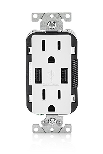 Book Cover Leviton T5632-W 6 Pack 15 Amp Combination Duplex Decora Receptacle and USB Charger/Tamper Resistant, White