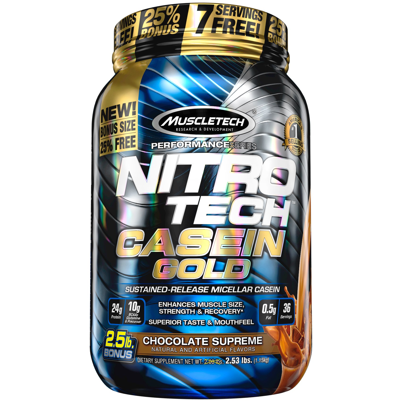 Book Cover Muscletech Nitro-Tech Slow-Digesting Micellar Casein Protein Powder for Women and Men, Chocolate, 2.5 Pound, 40.48 oz