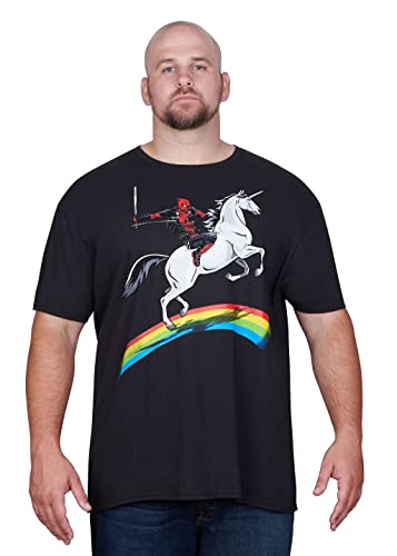 Book Cover Marvel Unisex-Adult Deadpool Riding a Unicorn on a Rainbow T-Shirt
