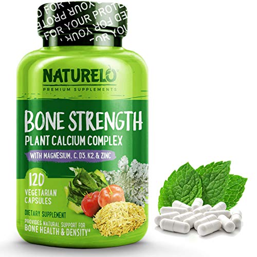 Book Cover NATURELO Bone Strength - Plant-Based Calcium, Magnesium, Potassium, Vitamin D3, VIT C, K2 - GMO, Soy, Gluten Free Ingredients - Best Whole Food Supplement for Bone Health - 120 Vegetarian Capsules