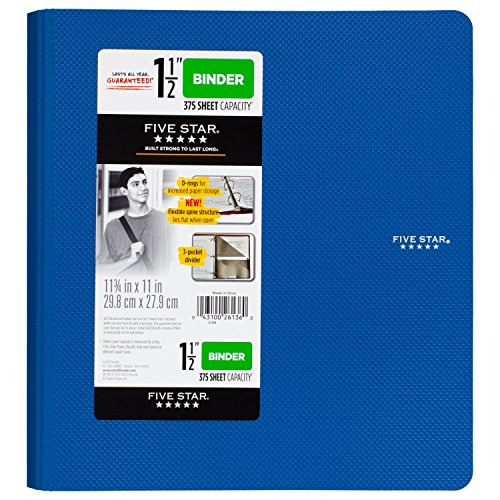Book Cover Five Star 1-1/2 Inch 3 Ring Binder, Plastic, Blue (38914)
