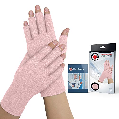Book Cover Doctor Developed Pink Ladies Arthritis Compression Gloves and Doctor Written Handbook - Relieve Arthritis Symptoms, Raynauds, Disease & Carpal Tunnel (One Pair) (Medium)