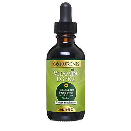 Book Cover Vitamin D3 with K2 (MK-7) Potent Liquid Drops - Improve Mood, Strengthen Bones and Teeth & Boost Immune System - 1oz Bottle - Go Nutrients