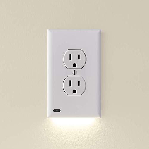 Book Cover 4 Pack - SnapPower GuideLight 2 for Outlets [New Version - LED Light Bar] - Night Light - Electrical Outlet Wall Plate With LED Night Lights - Automatic On/Off Sensor - (Duplex, White)
