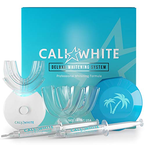 Book Cover Cali White Vegan Teeth WHITENING KIT with LED Light, Made in USA, Natural & Organic Peroxide Gel, Professional Dental Whitener, Best Home HISMILE System: 2 X 5mL Syringes, Custom Trays, Retainer Case