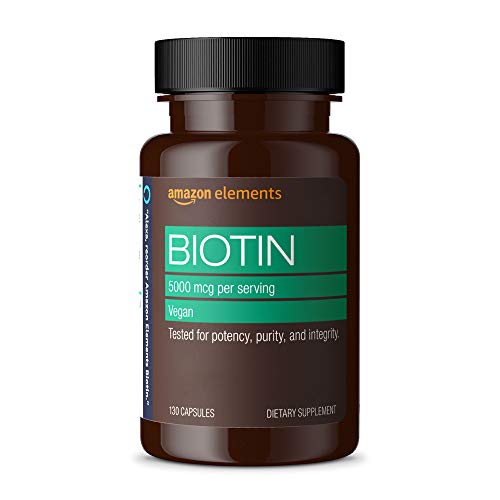 Book Cover Amazon Elements Vegan Biotin 5000 mcg - Hair, Skin, Nails - 130 Capsules (4 month supply) (Packaging may vary)