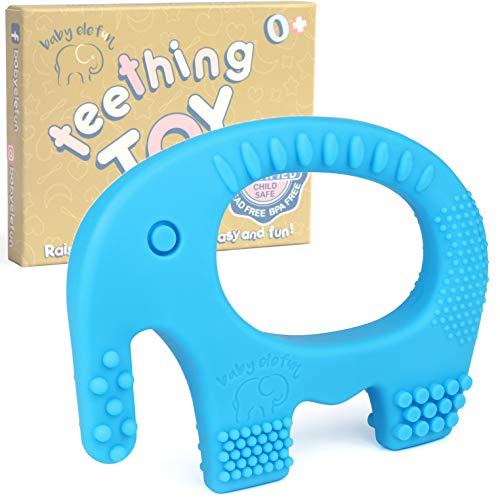 Book Cover Teethers For Babies Bpa Free - Silicone Teething Toys For Boys, Easy To Hold, Soft, Bendable, Highly Effective Elephant Teether Ring, Best for Freezer, Cool 3 6 12 Months 1 Year Old Baby Shower Gifts