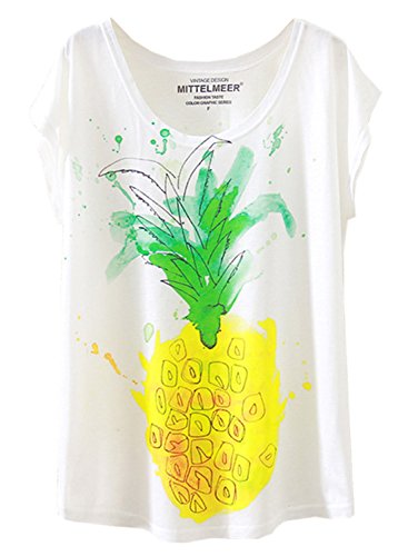 Book Cover Futurino Women's Cute Pineapple Print Fruit Graphic Short Sleeve T-Shirt Tops