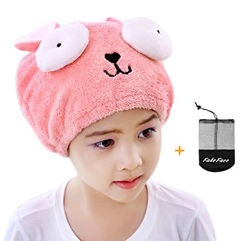 Book Cover Hair Drying Towel for Kids Girls, Cute Cartoon Rabbit Ultra Absorbent Coral Velvet Children Dry Hair Hat Fast Drying Bath Shower Head Towel Wrap Bathing Spa Swimming Turban Hat Dry Cap Towels Gift