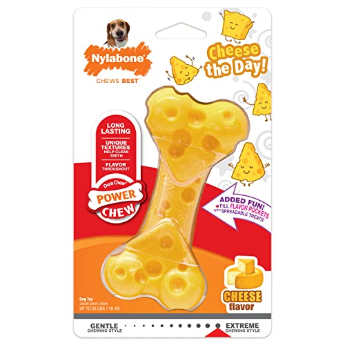 Book Cover Nylabone Cheese Dog Toy - Power Chew Dog Toy for Aggressive Chewers - Medium/Wolf (1 Count)