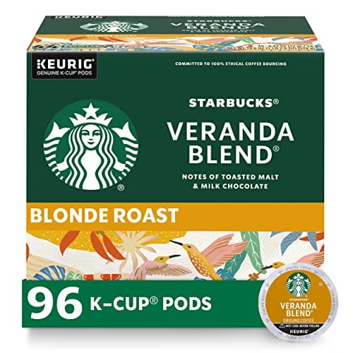 Book Cover Starbucks K-Cup Coffee Pods—Starbucks Blonde Roast Coffee—Veranda Blend for Keurig Brewers—100% Arabica—4 boxes (96 pods total)
