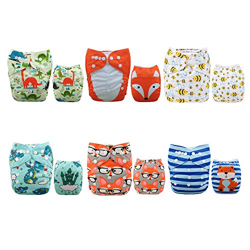 Book Cover ALVABABY Baby Cloth Diapers One Size Adjustable Washable Reusable for Baby Girls and Boys 6 Pack + 12 Inserts 6DM48